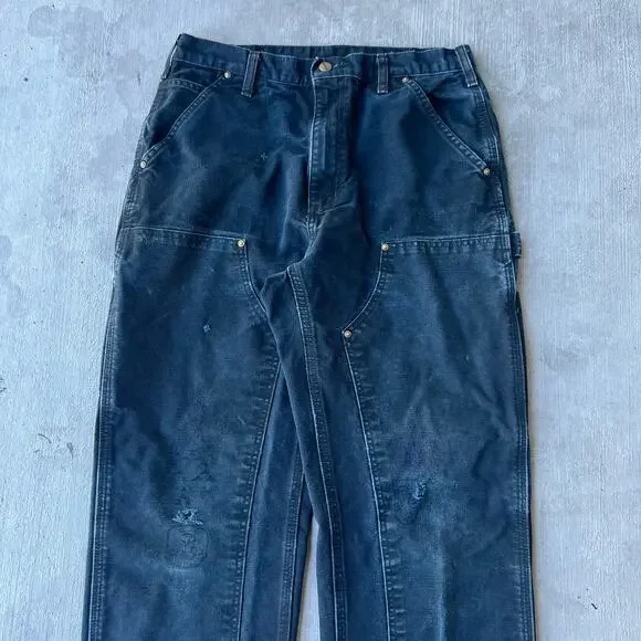 Vintage Y2K Carhartt faded black double knee work wear carpenter pants
